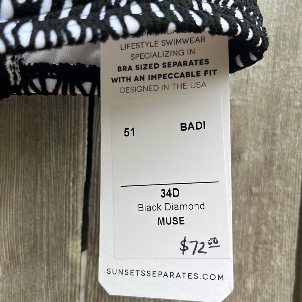 Sunsets California Black Diamond Muse Bikini Top,Size 34D,NWT - Picture 6 of 12